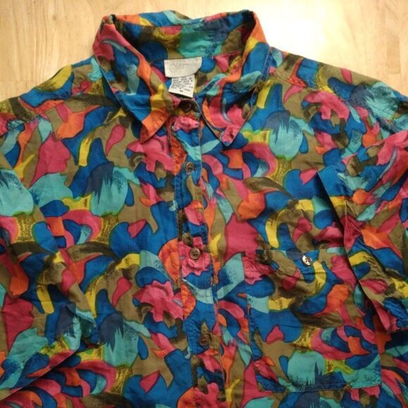 Vintage Harnold Abstract Silk Button Down Hawaiian Shirt - Picture 1 of 6